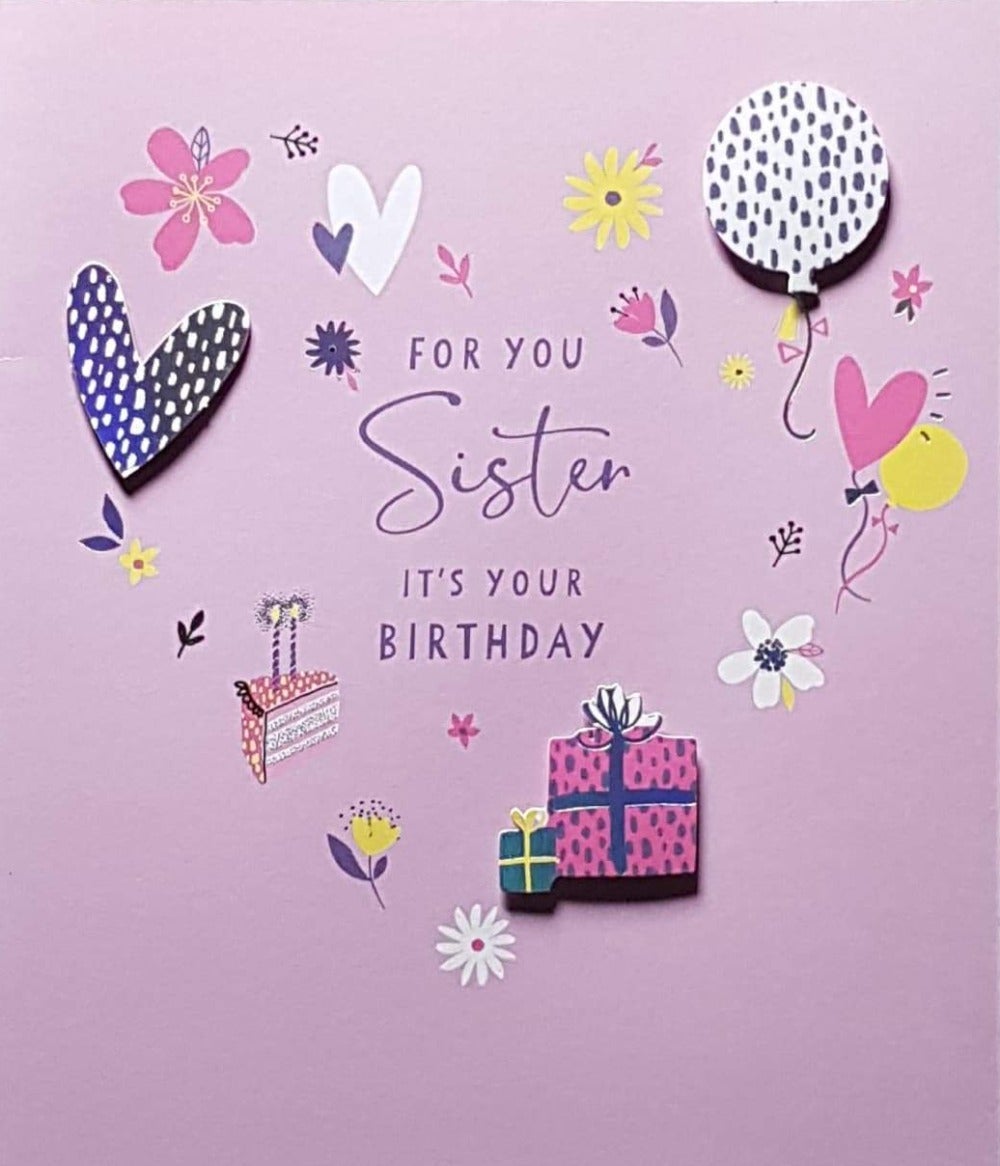 Birthday Card - Sister / Lens Flare Slim Hearts & Gifts
