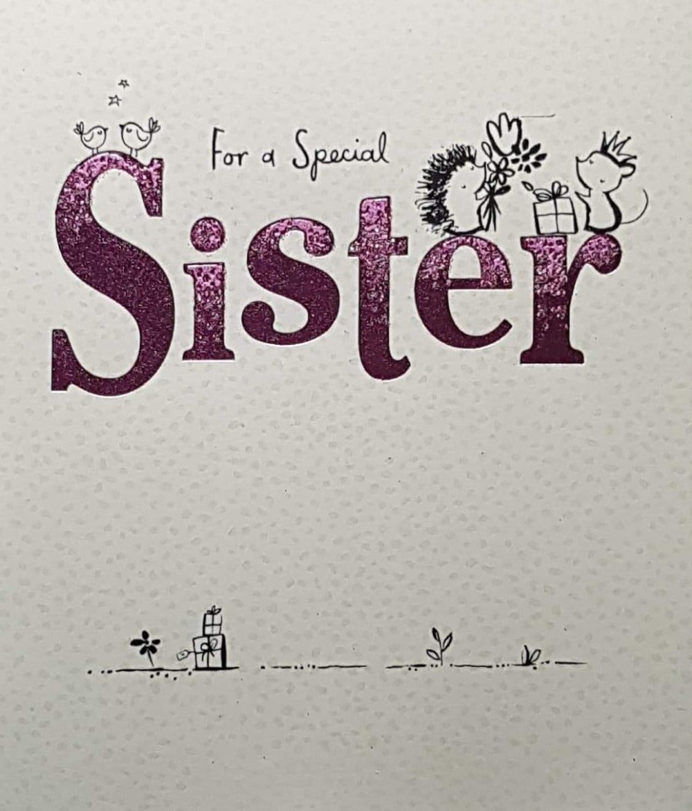 Birthday Card - Sister / Two Little Birds & Crowned Mouse