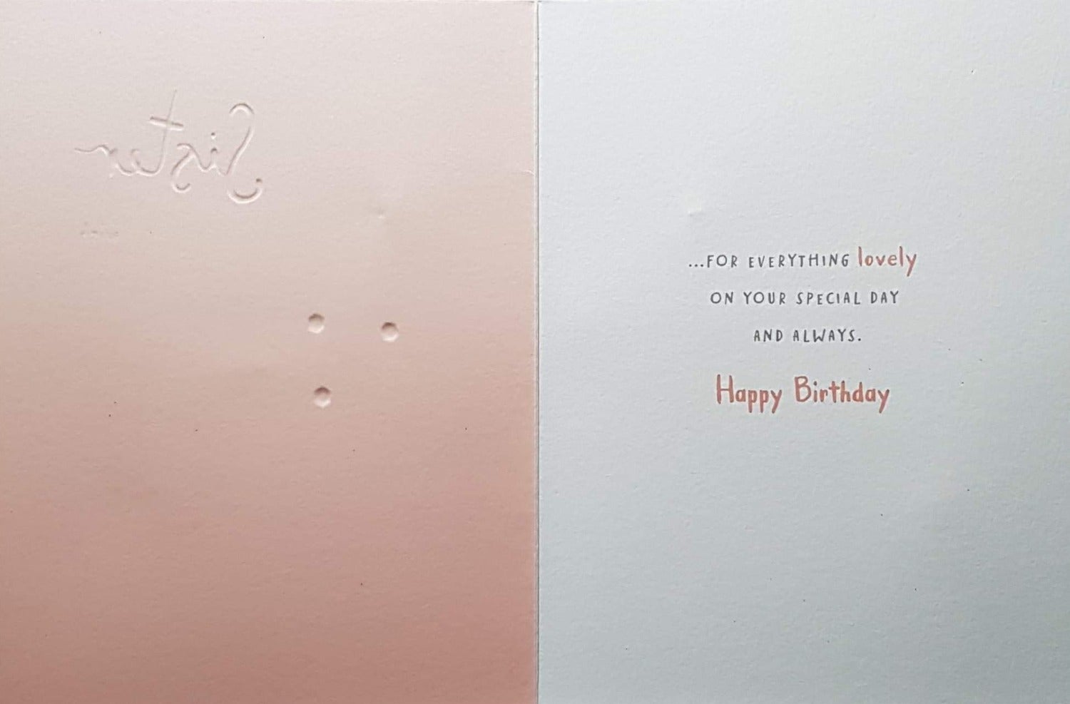 Birthday Card - Sister / 'A Little Wish' & Glittered Pale Orange Balloon
