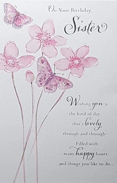 Birthday Card - Sister / 'Lovely Happy' & Pink Lillies - Card Gallery ...