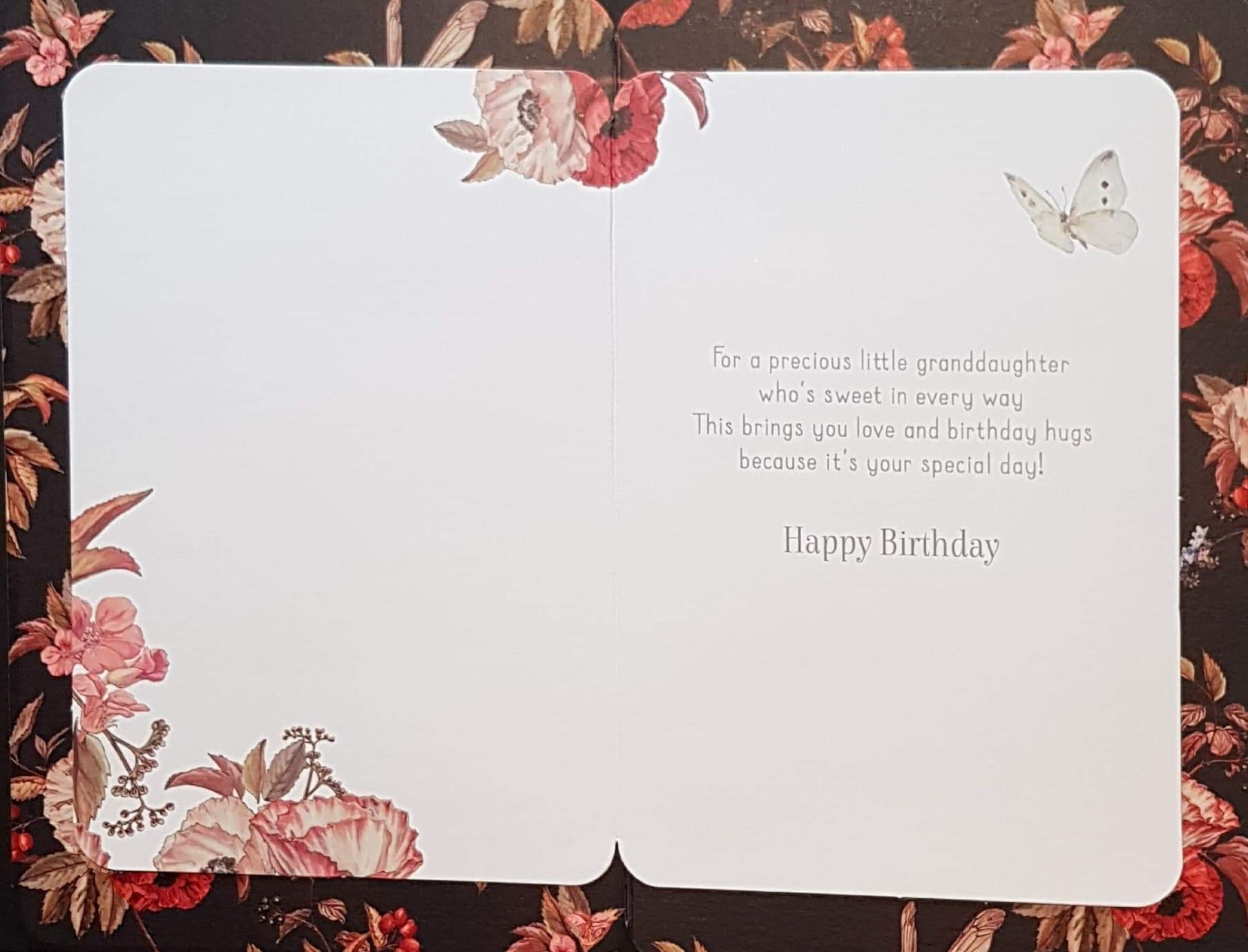 Birthday Card - Granddaughter / 'Girl On Flower' & Beautiful Plant And Butterfly