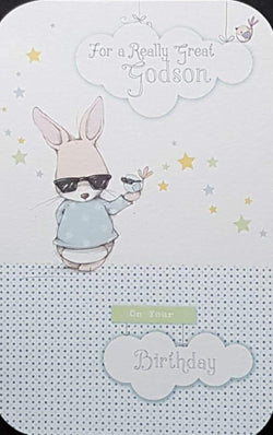 Birthday Card - Godson / A Rabbit And A Little Bird Wearing Shades