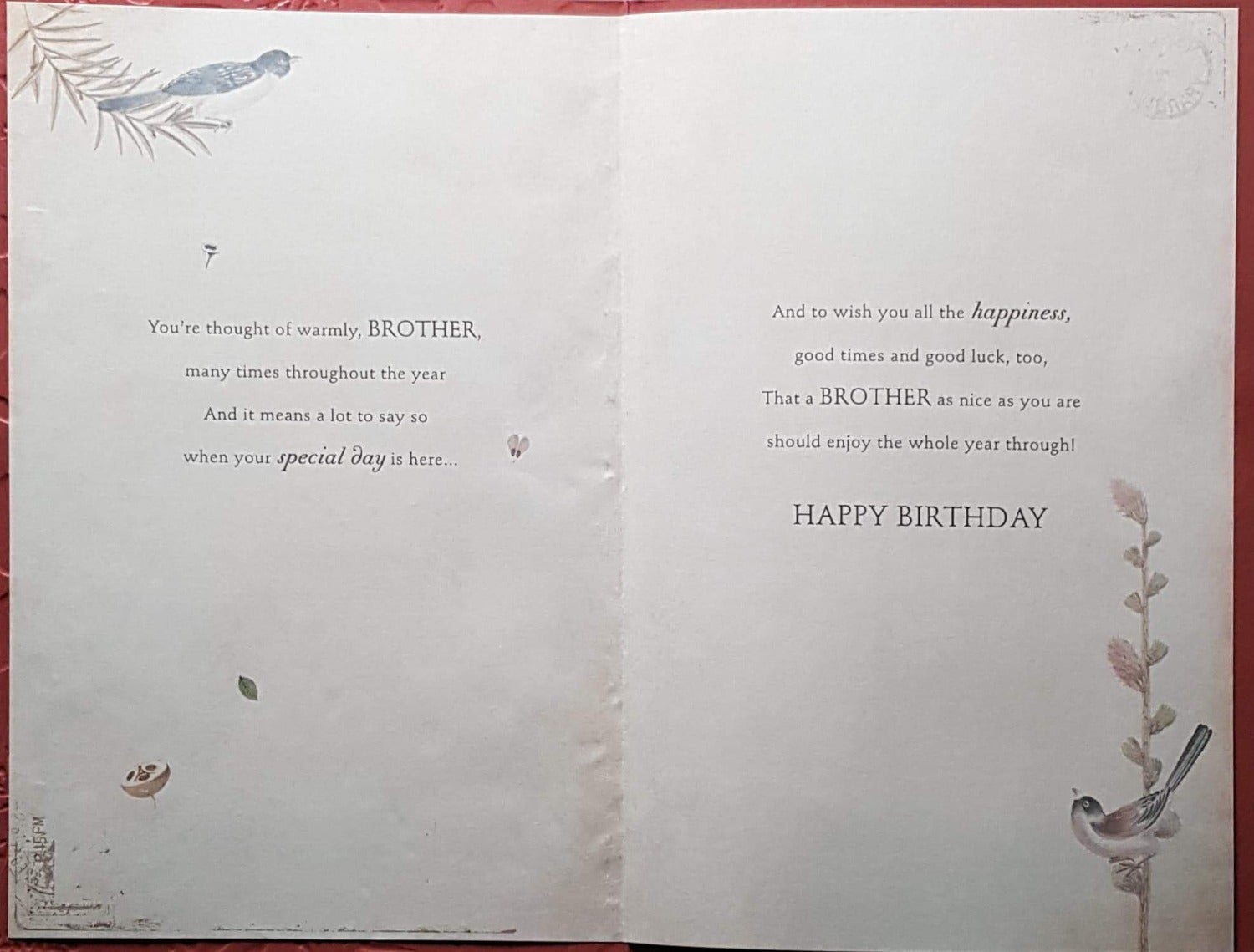 Birthday Card - Brother / A Floral Cover With Little Birds