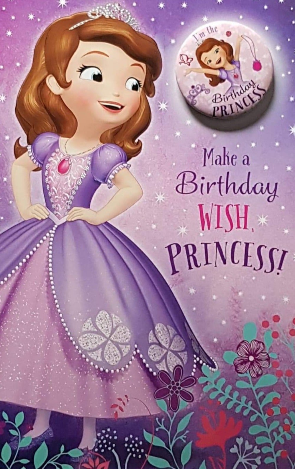 Birthday Card - Girl / Girl In Purple Dress & Stars In The Sky