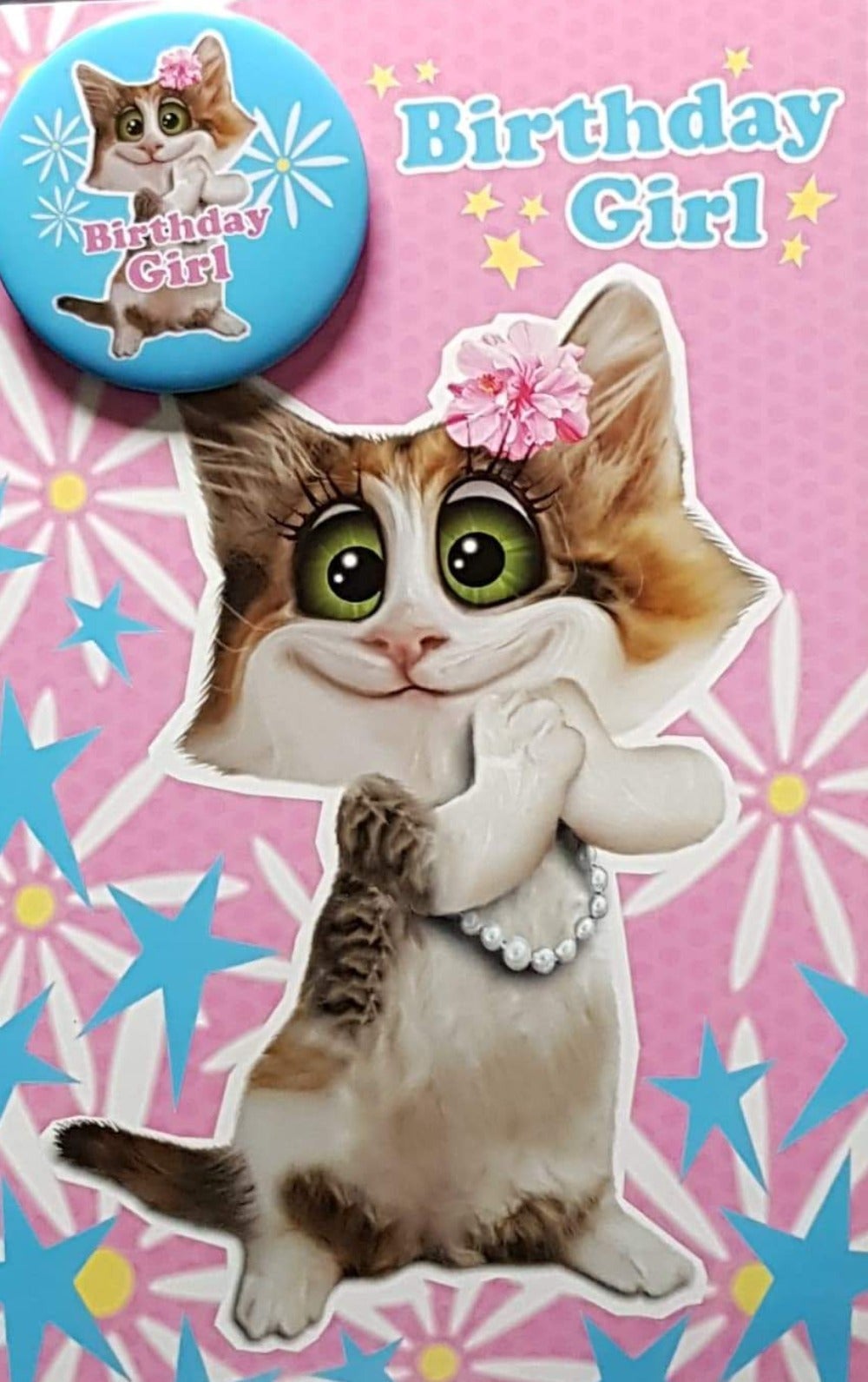 Birthday Card - Girl / A Cat With A Flower