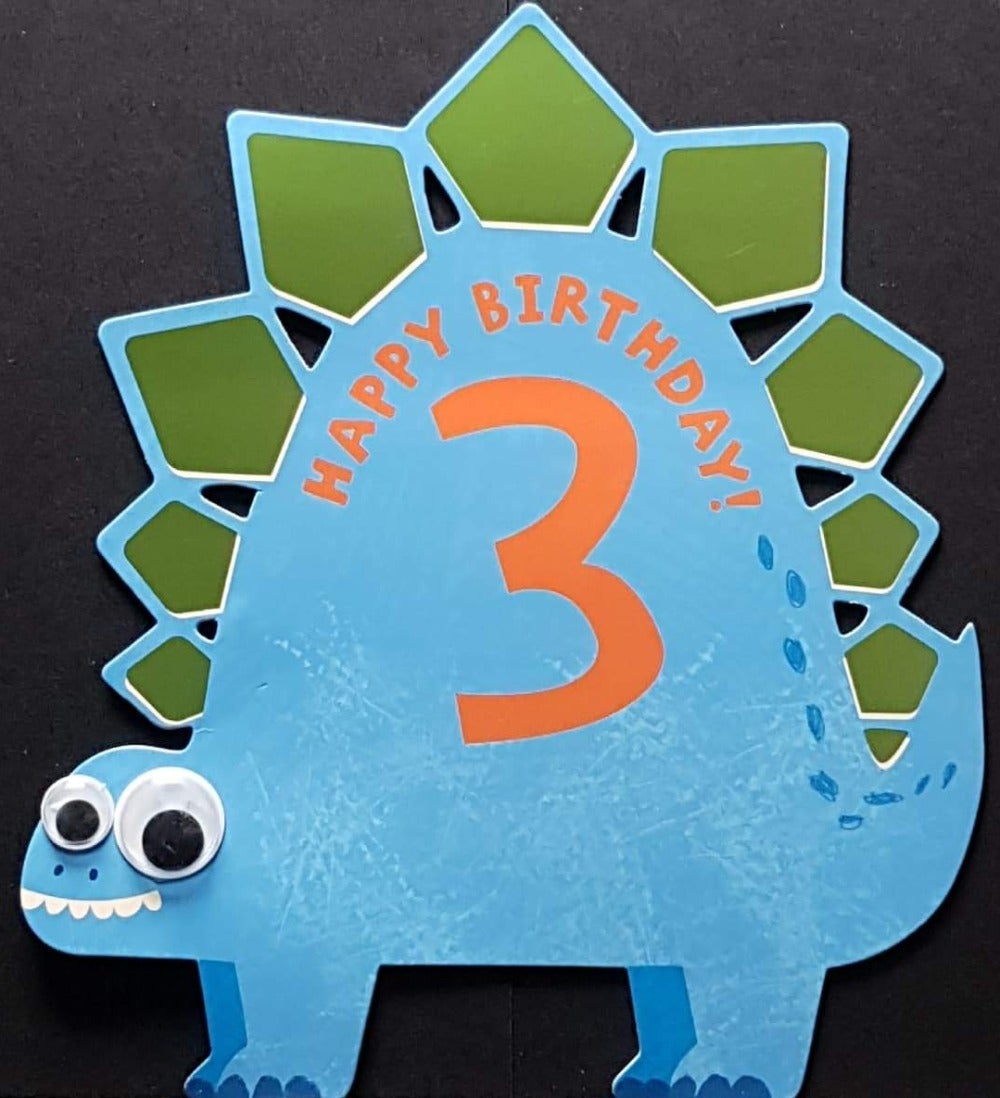 Birthday Card - Age 3 / A Blue Dinosaur