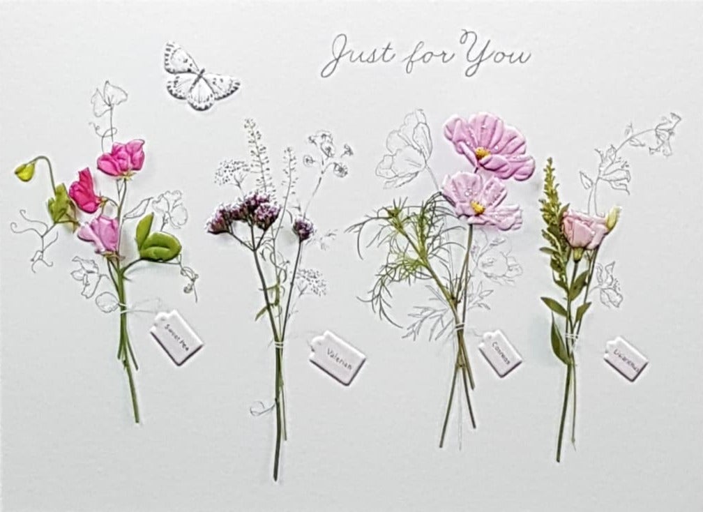Birthday Card - Just For You / Different Types Of Pink Flowers