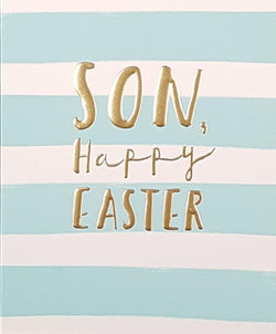 Easter Card - Son / A Gold Font On White & Blue Stripes