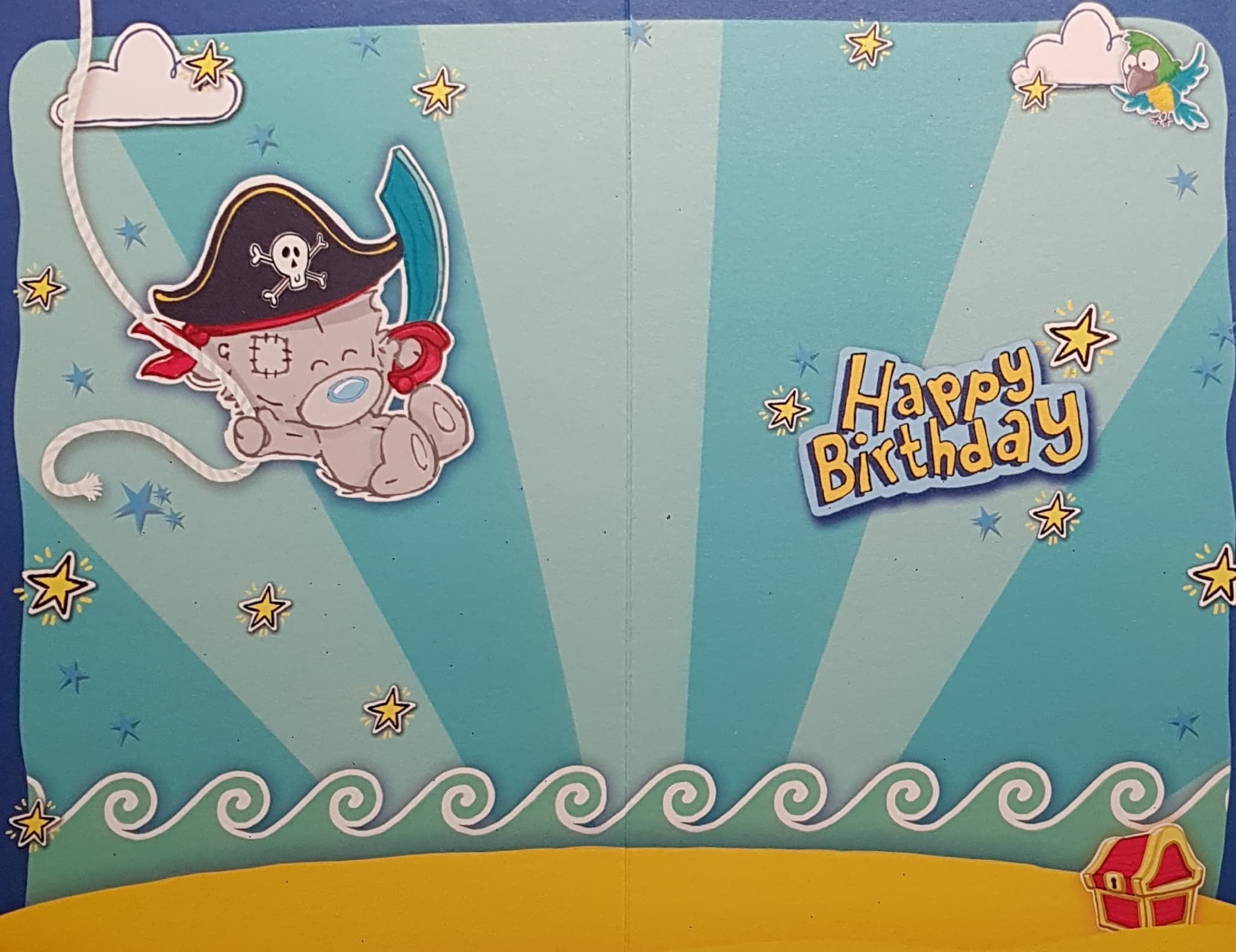 Age 4 Birthday Card - Pirate Teddy On Island With A Treasure Chest