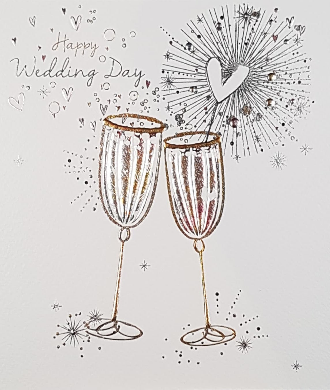 Wedding Card - General / Two Gold & Silver Champagne Glasses