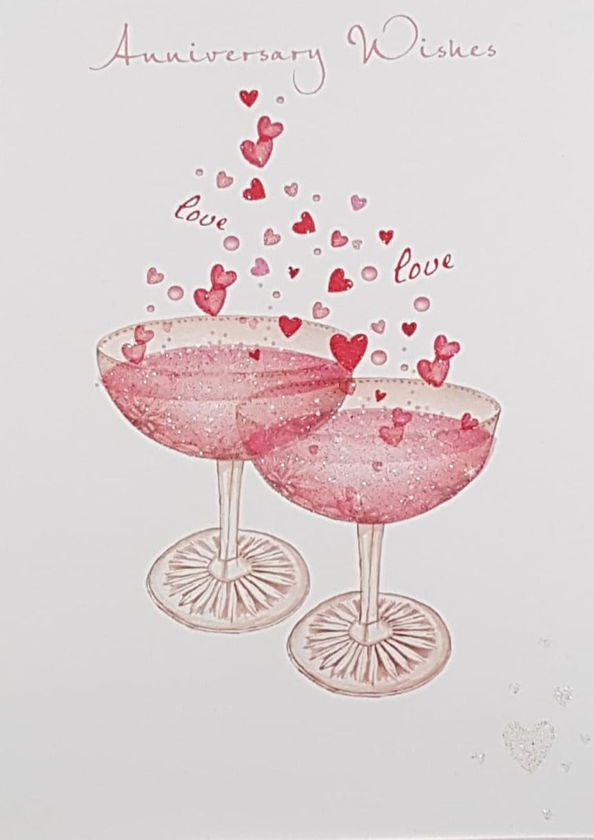 Anniversary Card - General / Pink Champagne & Heart Bubbles