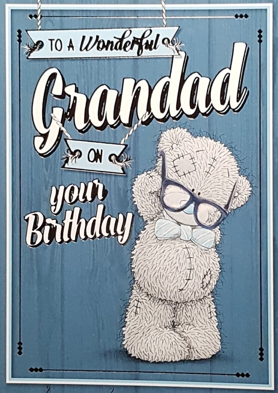 Birthday Card - Grandad / Grandad Teddy Bear With A Blue Bow Tie & Glasses