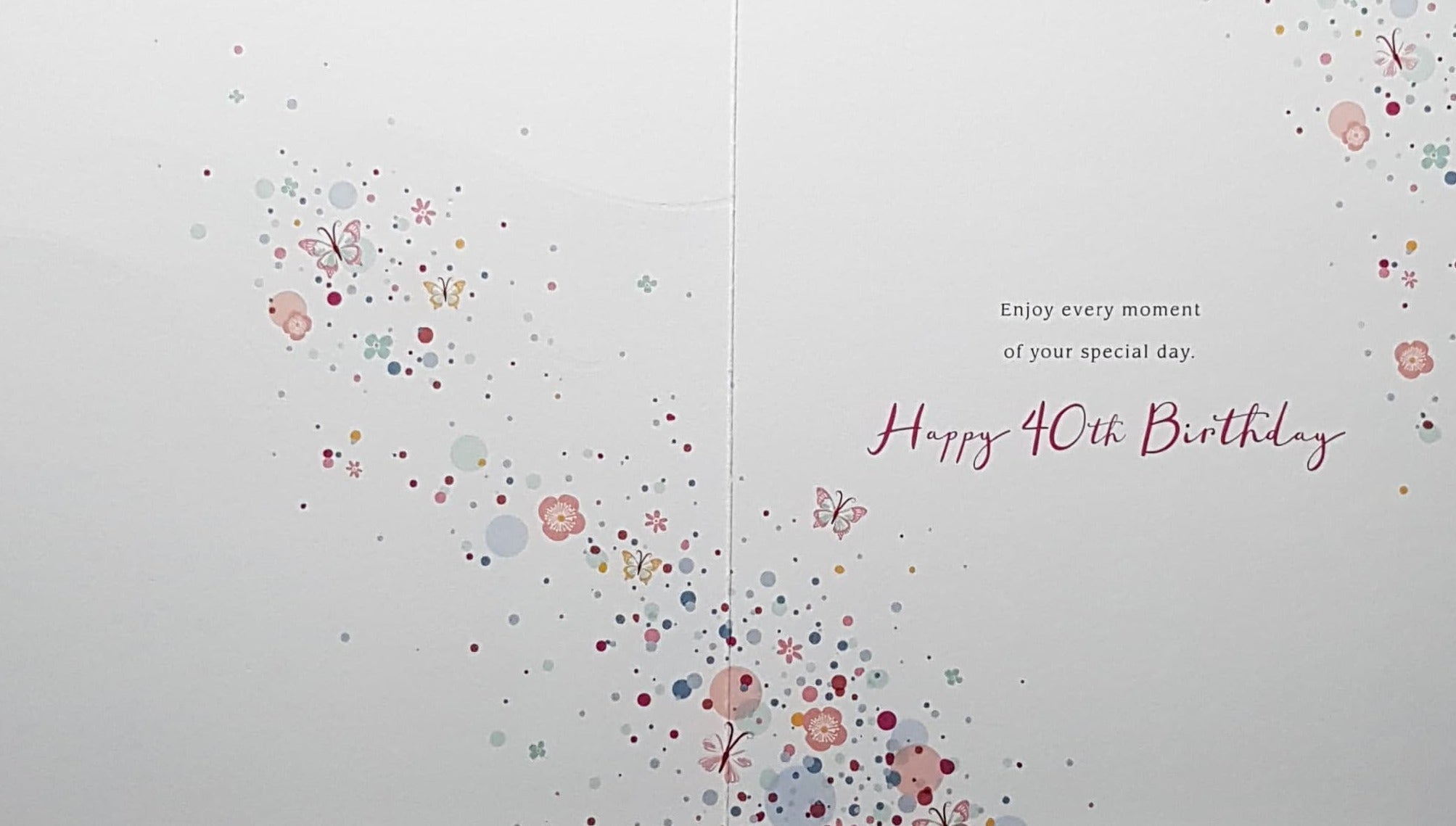 Age 40 Birthday Card - Sparkly Gold Font With Butterflies & Flowers