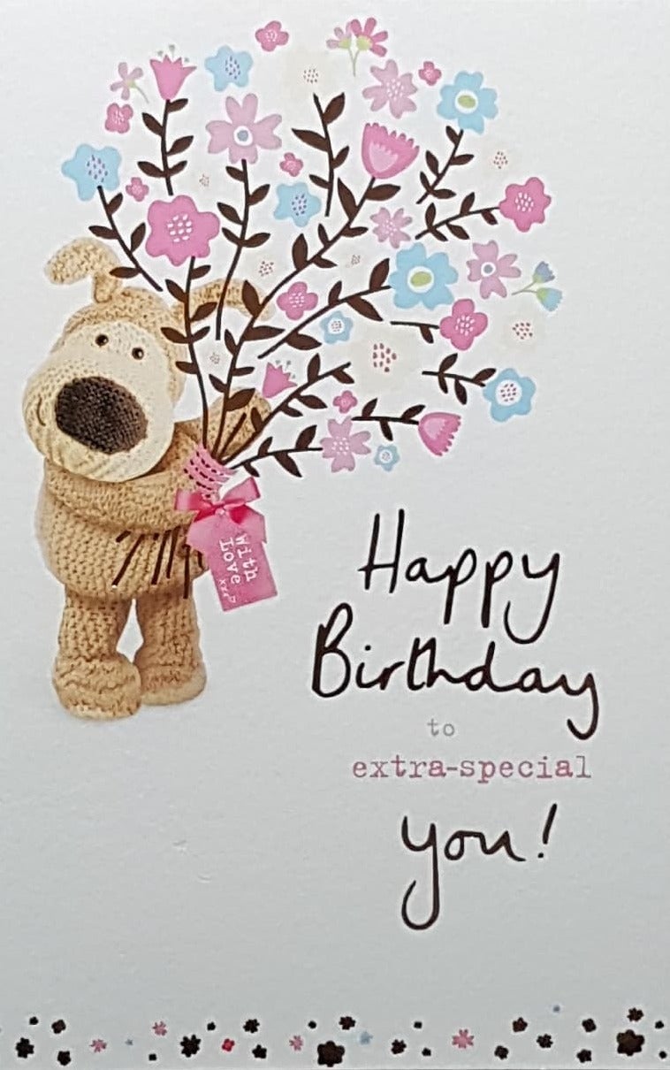 Birthday Card - A Bouquet Of Flowers With A Pink Ribbon