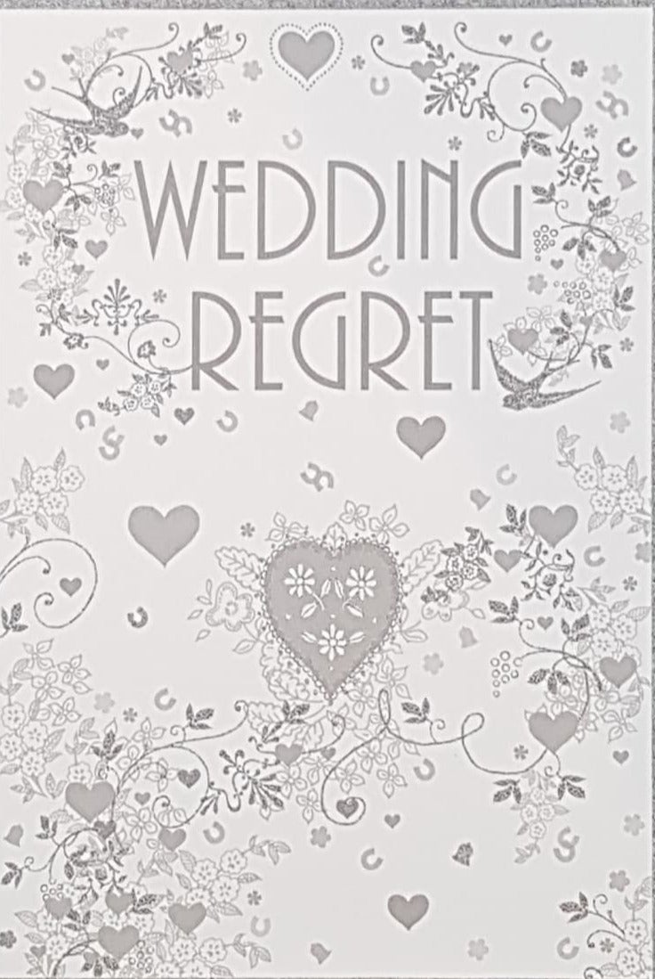 Wedding Card - Invitation Response / Grey Flowers & Hearts (Regret)