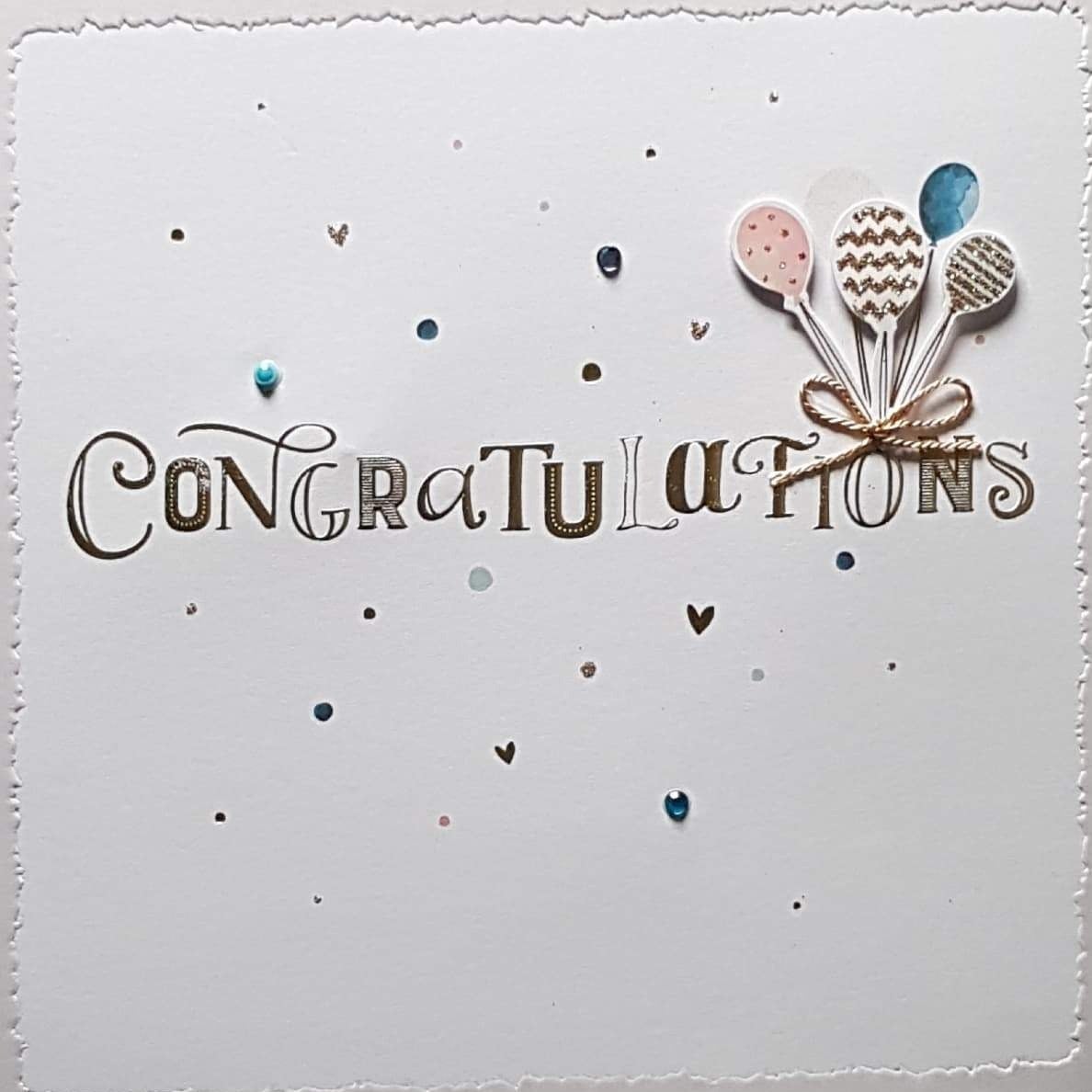 Congratulations Card - Fabulous Balloons With A Gold Ribbon On A White Front