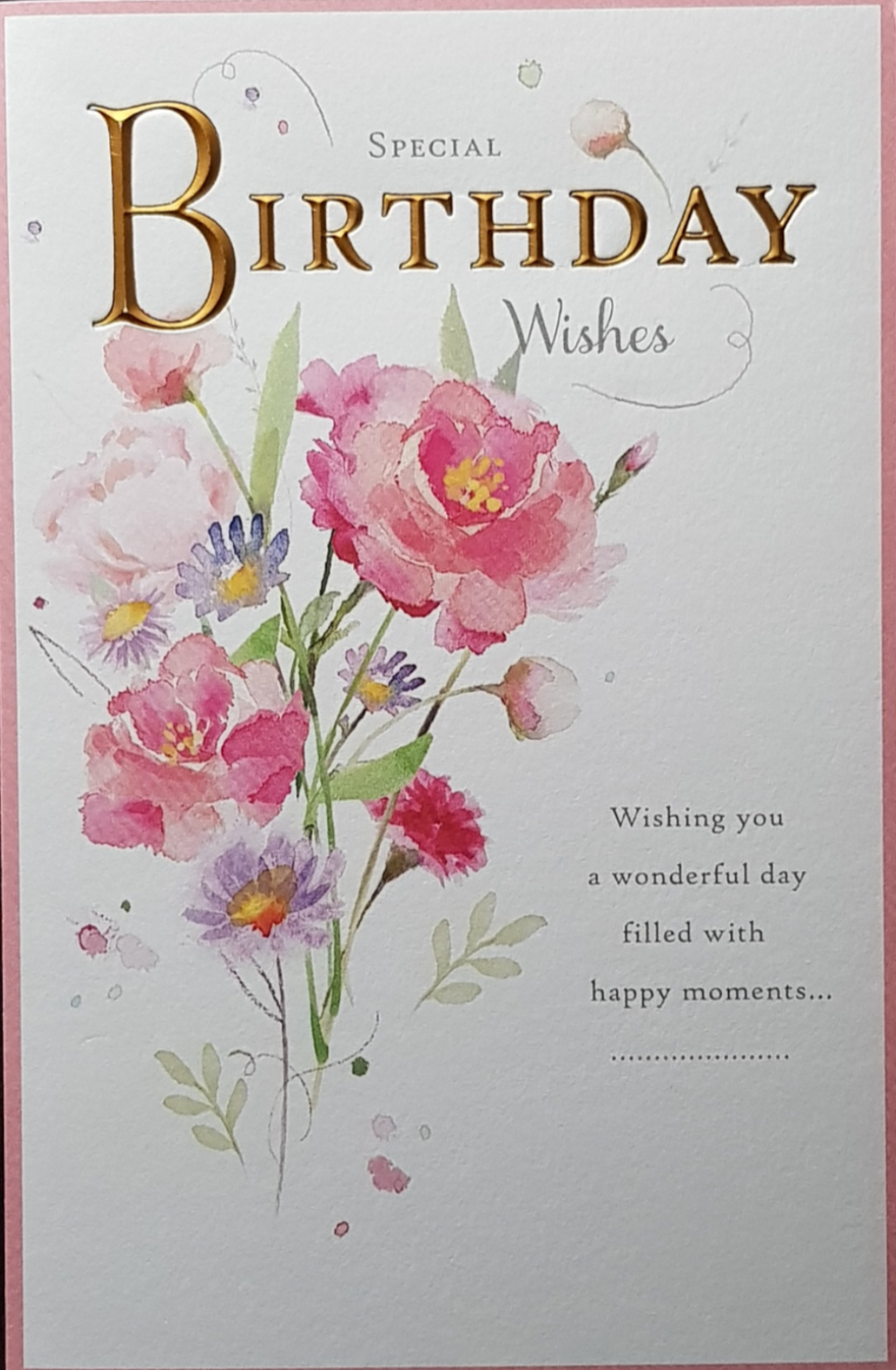 Birthday Card - General Female / Bunch Of Flowers & Pink Frame ( Art )