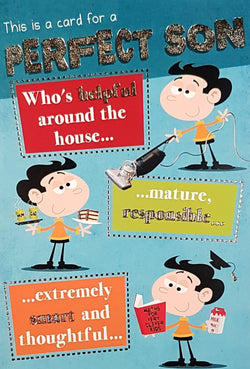 Birthday Card - Son / 'Perfect Son' On A Blue Background