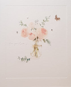 Birthday Card - Mum / A Bouquet Of Pink Flowers & A Gold Butterfly