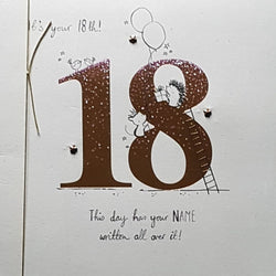 Age 18 Birthday Card - Cute Hedgehogs On Sparkly Gold 18