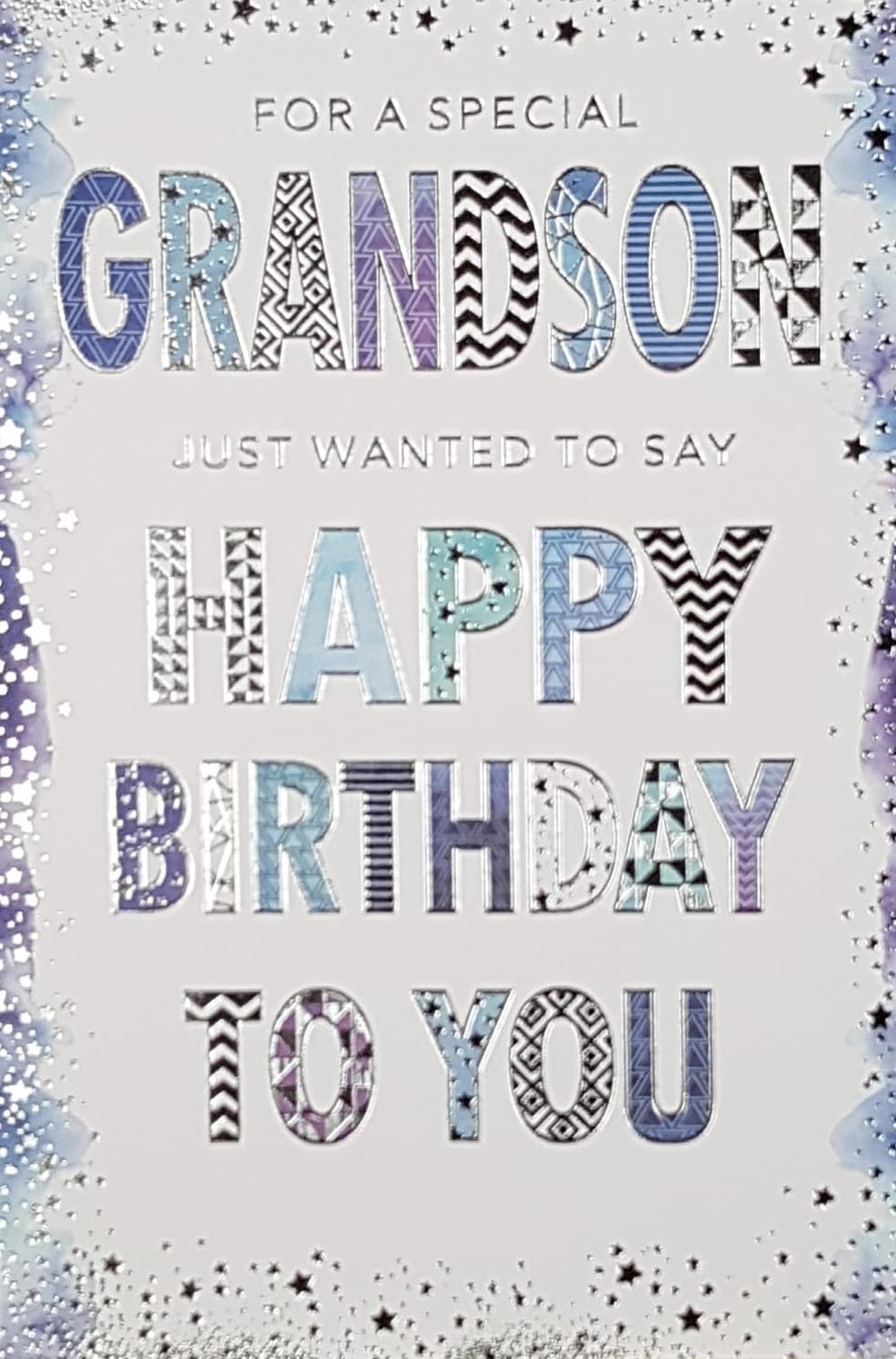 Birthday Card - Grandson / A Blue Motive With Silver Stars