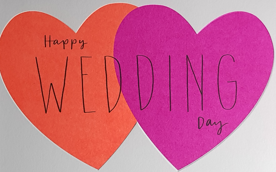 Wedding Card - General /  Pink And Orange Hearts On A White Front