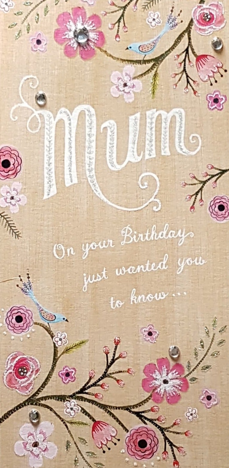 Birthday Card - Mum / On Your Birthday Just Wanted You To Know...& Blue Birds
