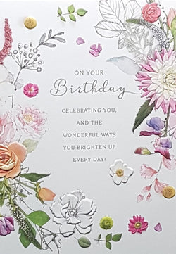Birthday Card - On Your Birthday / Colourful Floral Border