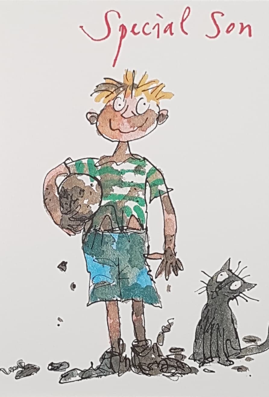 Birthday Card - Son / A Muddy Boy Holding A Ball