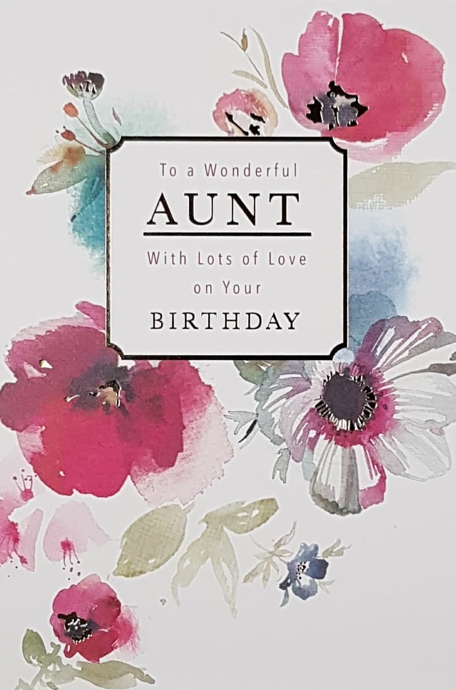 Birthday Card - Aunt / A Red Floral Motive On A White Front