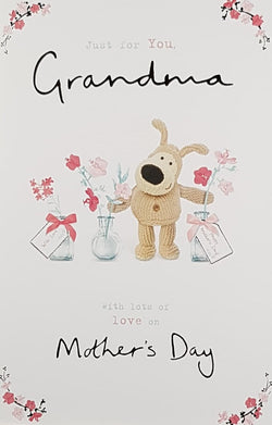 Grandma Mothers Day Card - Teddy Holding Flowers in Vases