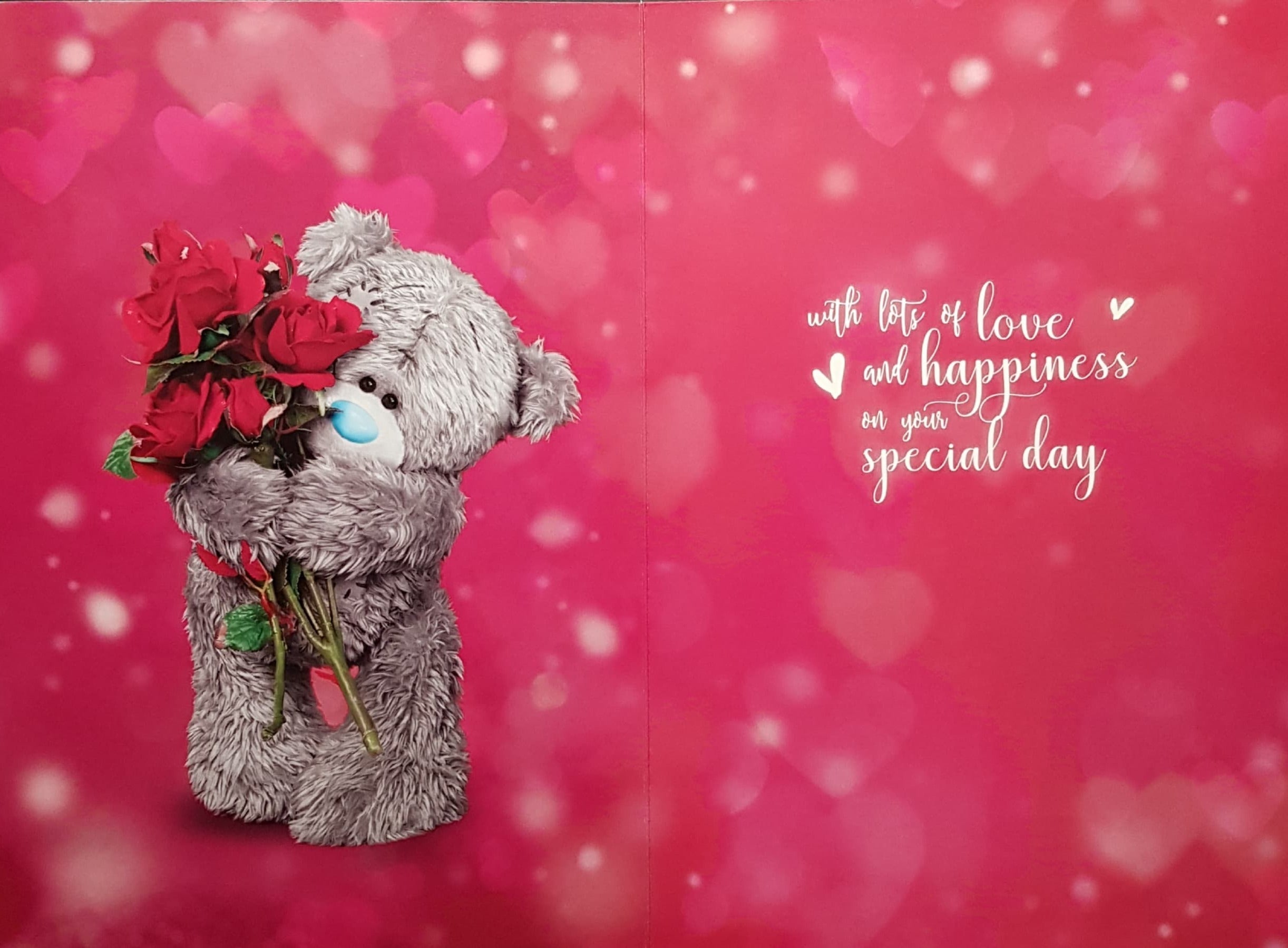 Anniversary Card - Mum & Dad / A Cute Teddy Holding A Bunch Of Red Roses (3D Card)