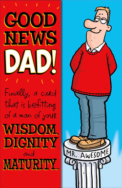 Fathers Day Card - Dad / Good News & Man With Red Sweatshirt