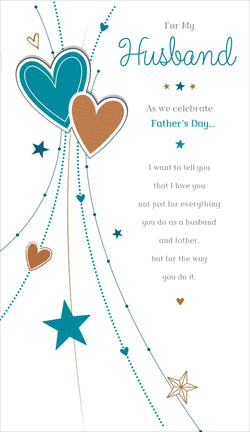 Fathers Day Card - Husband / Red & Blue Hearts & I Want To Tell You