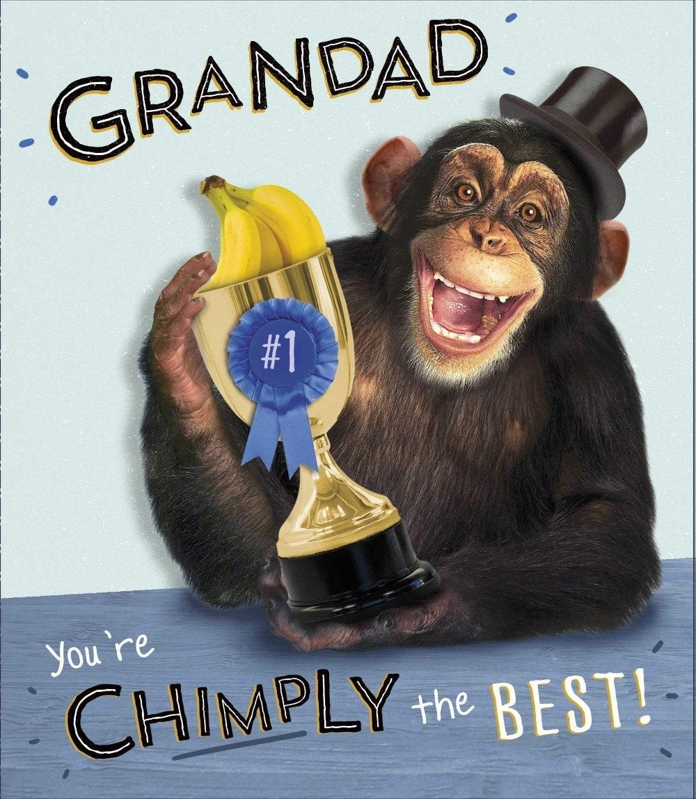 Fathers Day Card - Grandad / A Laughing Monkey Holding A Gold Trophy