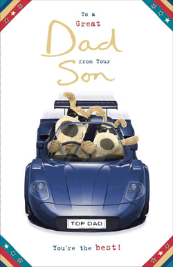 Fathers Day Card - Dad From Son / Two Cute Dogs Sitting In The Car Wearing The Sunglasses
