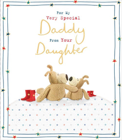 Fathers Day Card - Daddy From Daughter / Two Happy Dogs Together & Red Boots