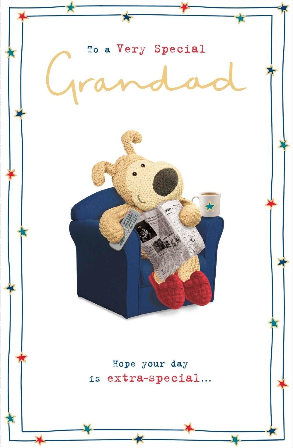Fathers Day Card - Grandad / A Dog Relaxing On A Blue Sofa