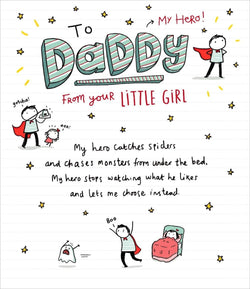 Fathers Day Card - Daddy From Daughter / My Hero ! & Yellow Stars