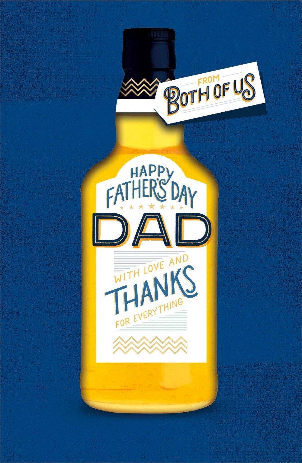 Fathers Day Card - Dad From Both Of Us / A Bottle Of Beer On A Blue Front