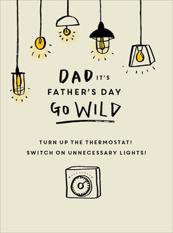 Fathers Day Card - Dad / Turn Up The Thermostat & Bulbs Hanging