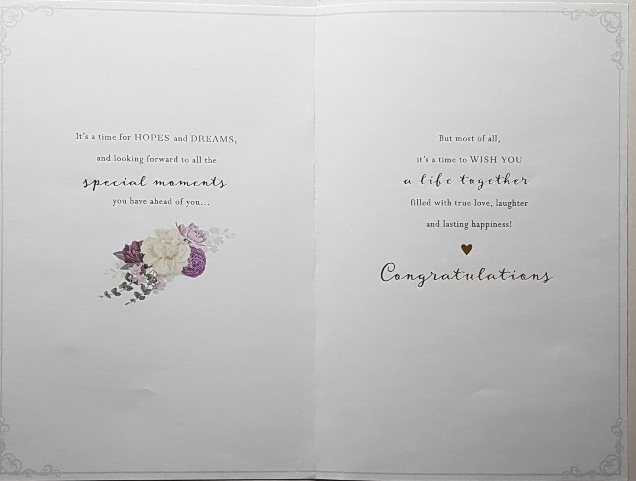 Wedding Card - Beautiful Purple Flowers With Silver Diamonds