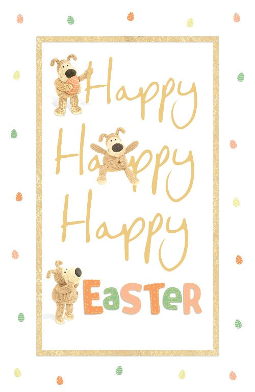 Easter Card - Happy Easter / Cute Dogs & Gold Border
