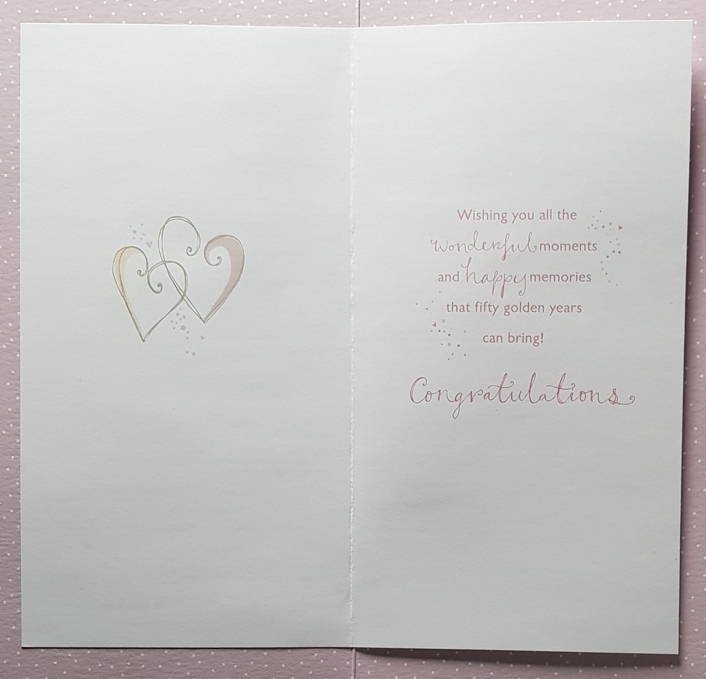 Anniversary Card - 50th Anniversary / 50 With Hearts & A Gold Bow On Digits