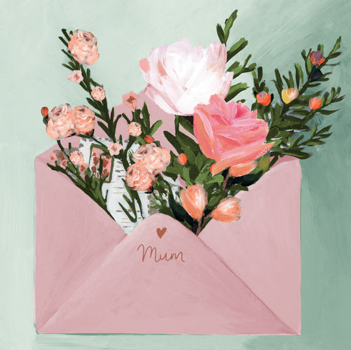 Mum Mothers Day Card - Pink Envelope With Flowers