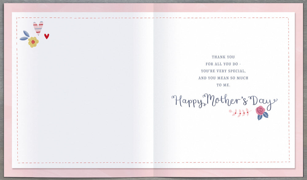 Mothers Day Card Like a Mum To Me - Flowers and Hearts