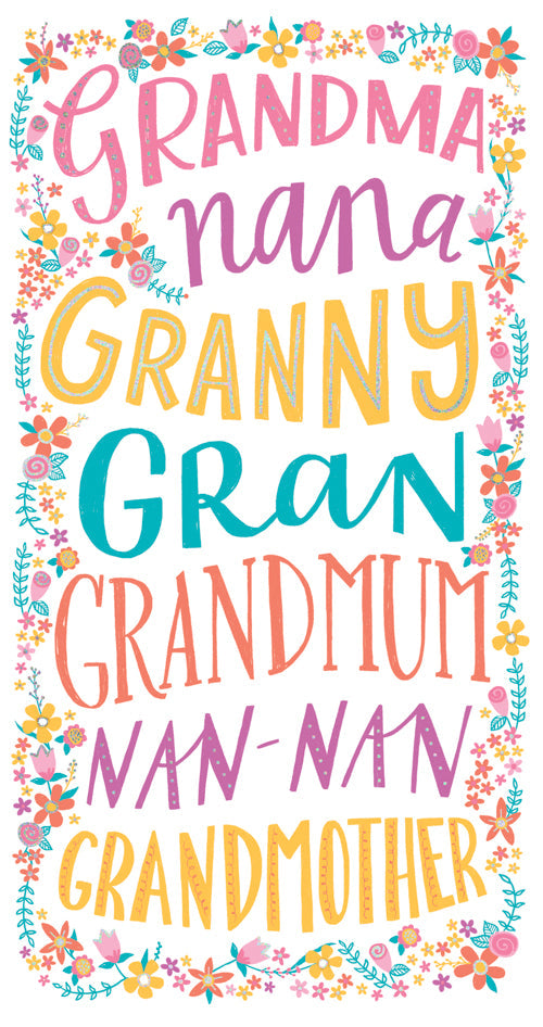 Grandma Mothers Day Card - Nana Granny Gran / Flower Borders