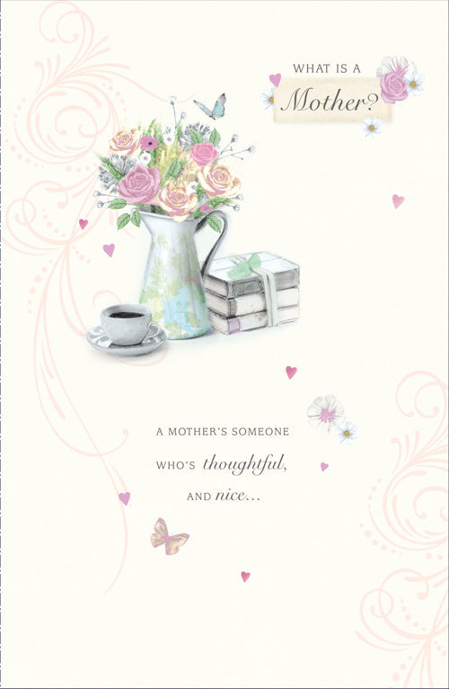 General Mothers Day Card - Thoughtful & Nice / Cup Vase & Books