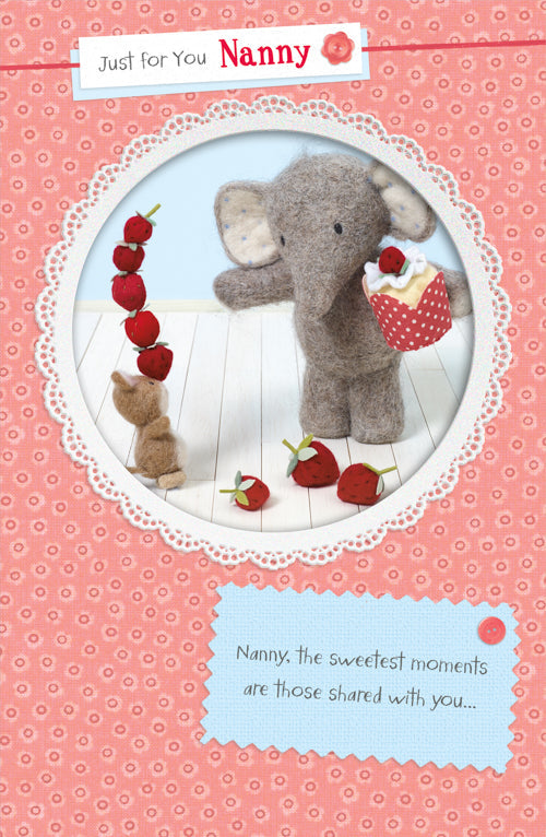 Nanny Mothers Day Card - Sweetest Moemets / Elephant with Cupcake