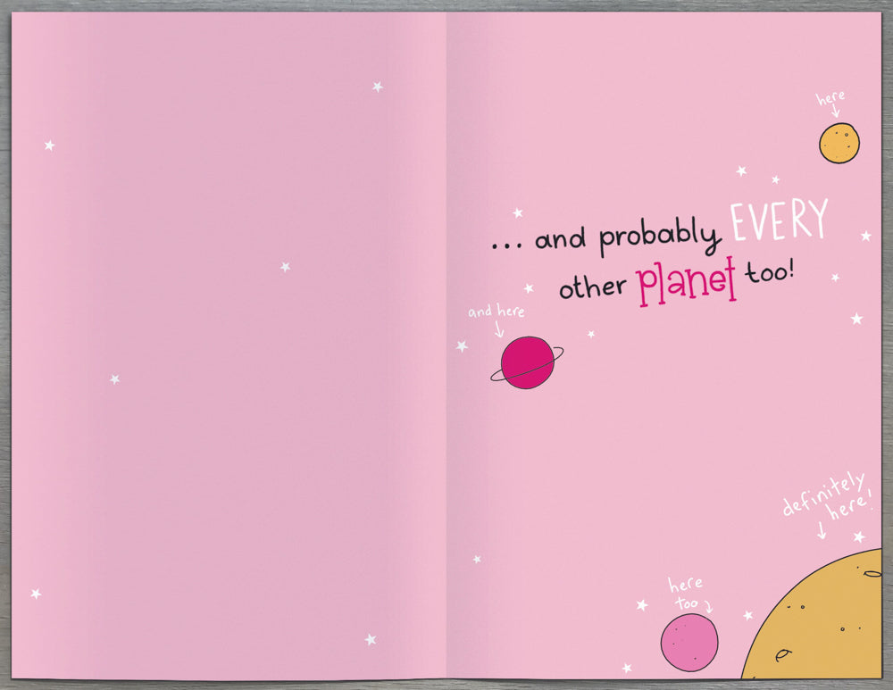 Mum Mothers Day Card - Greatest On The Planet / Pink Backgroung Stars & Earth